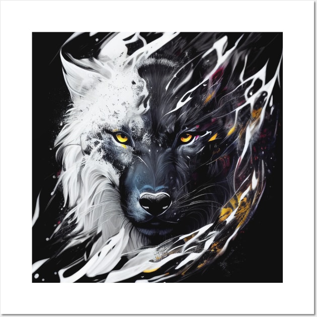 Wolf Portrait Animal Painting Dark Character Wildlife Adventure Wall Art by Cubebox